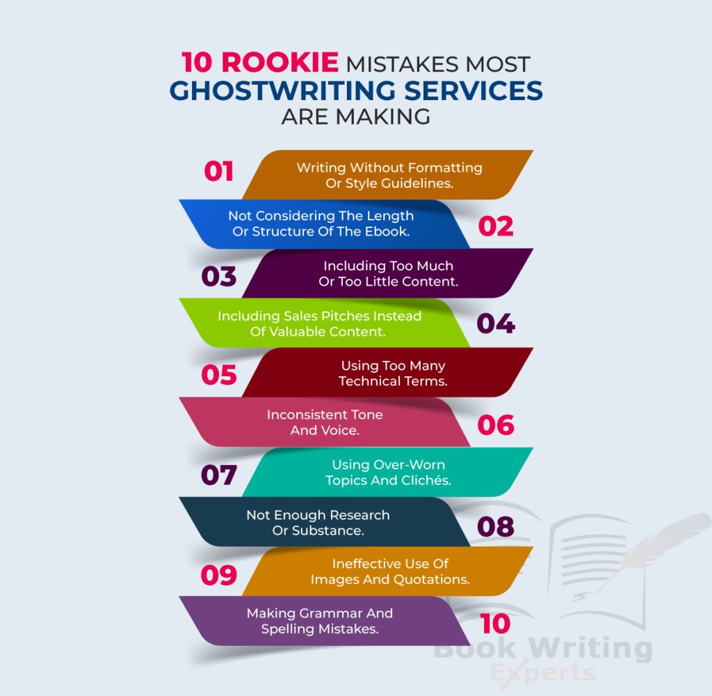 This image illustrates 10 Rookie Mistakes Most Ghostwriting Services Are Making. Url: https://wp23.cryscampus.com/bwe/ghostwriting-services/